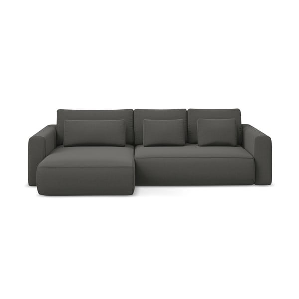 Tamsiai pilkos spalvos iš velveto sulankstoma/su sandėliavimo vieta kampinė sofa (su kairiuoju kampu/su gultu) Kapua – Makamii