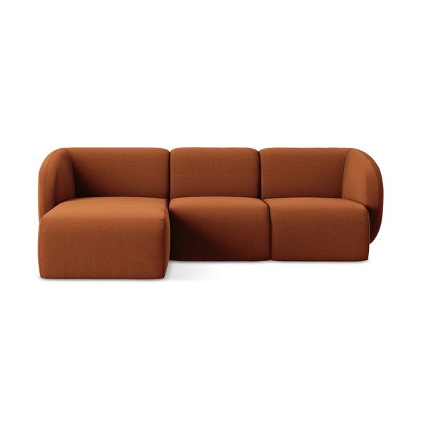 Terakotos spalvos kampinė sofa iš velveto (su kairiuoju kampu/su gultu) Lani – Makamii