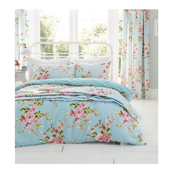 Šviesiai mėlyna patalynė su rožių motyvu Catherine Lansfield Canterbury, 200 x 200 cm-image-2