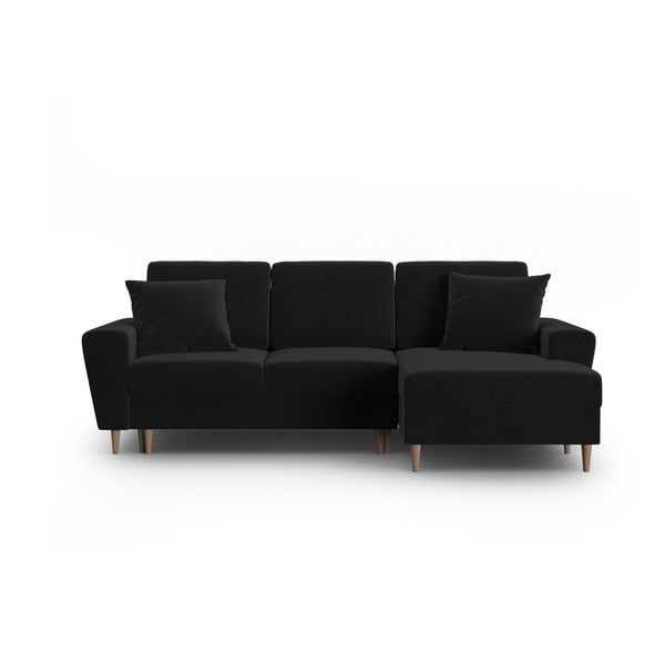 Juodos spalvos iš velveto sulankstoma/su sandėliavimo vieta kampinė sofa (su dešiniuoju kampu/su gultu) Kyoto – Cosmopolitan Design