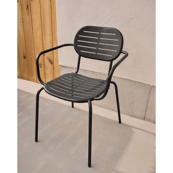 Tamsiai pilkos spalvos metalinė sodo kėdė Brai – Kave Home-image-1