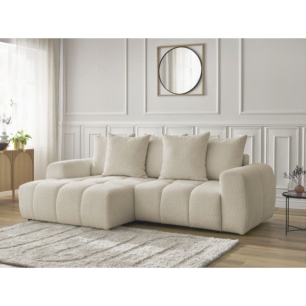 Smėlio spalvos sulankstoma/su sandėliavimo vieta kampinė sofa iš boucle (su kairiuoju kampu/su gultu) Roxelane – Bobochic Paris-image-3