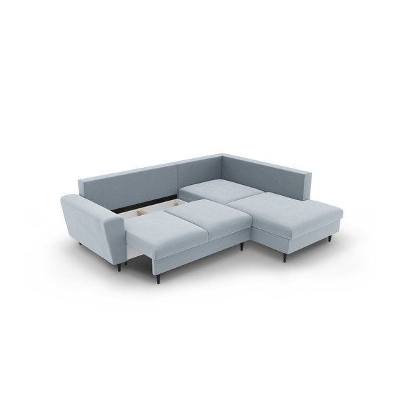 Šviesiai mėlynos spalvos iš velveto sulankstoma/su sandėliavimo vieta kampinė sofa (su dešiniuoju kampu/„L“ formos) Kyoto – Cosmopolitan Design-image-3