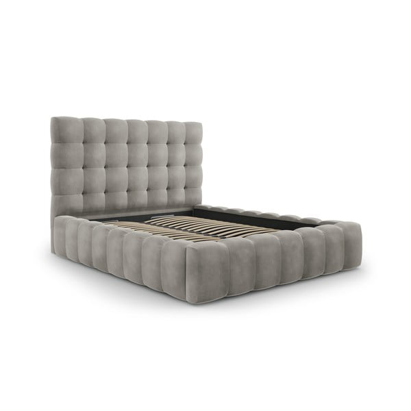 Dvigulė lova šviesiai pilkos spalvos audiniu dengta su sandėliavimo vieta su lovos grotelėmis 160x200 cm Bali – Cosmopolitan Design