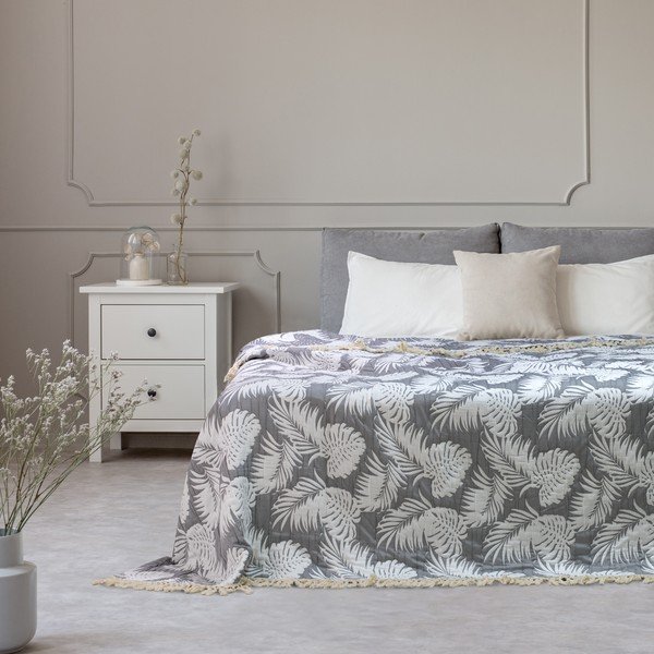 Pilka lovatiesė DecoKing Tropical Leafes, 240 x 260 cm-image-4
