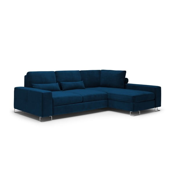 Mėlyna kampinė aksominė sofa-lova Windsor & Co Sofas Diane, dešinysis kampas