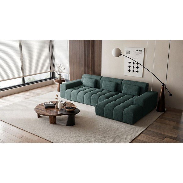 Mėlynos spalvos iš šenilinio audinio kampinė sofa (su dešiniuoju kampu/su gultu) Chevi – Ghado-image-1