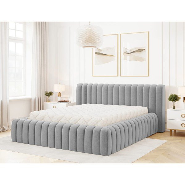 Šviesiai pilkos spalvos dvigulė lova dengta audiniu su sandėliavimo vieta su lovos grotelėmis 180x200 cm Carilla – ELTAP-image-2