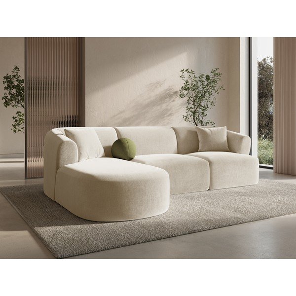 Smėlio spalvos kampinė sofa iš velveto (su kairiuoju kampu/su gultu) Campi – Cosmopolitan Design-image-1