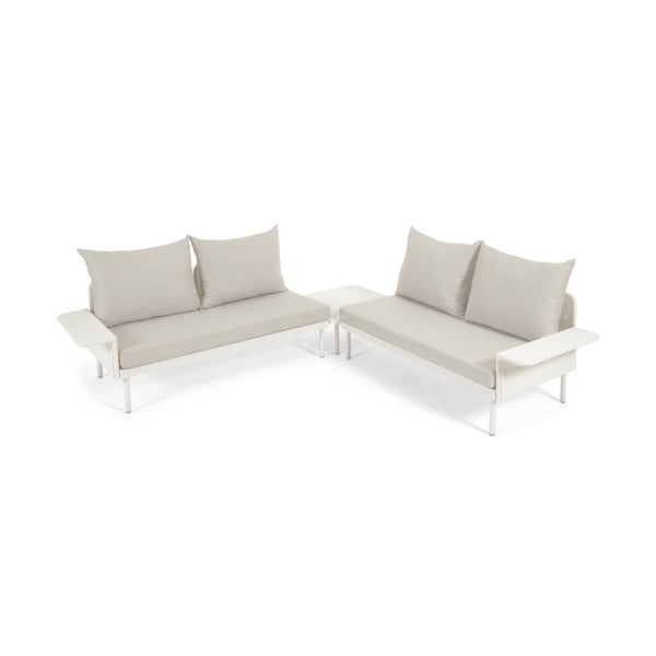 Balta aliuminio sodo kampinė sofa su stalu Kave Home Zaltana