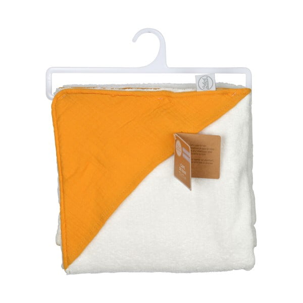 Iš muslino vaikiškas rankšluostis su gobtuvu geltonos spalvos 75x75 cm – Bébé Douceur-image-3