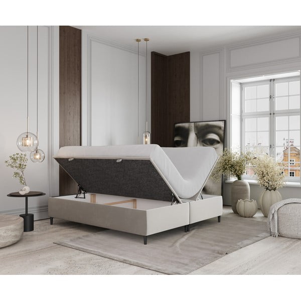 Dvigulė lova kreminės spalvos audiniu dengta su sandėliavimo vieta 180x200 cm Tate – Maison de Rêve-image-2