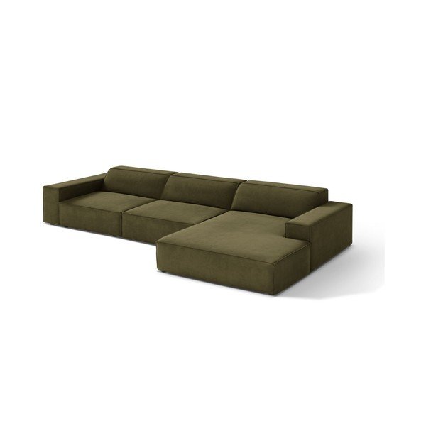 Khaki spalvos modulinė kampinė sofa iš velveto (su dešiniuoju kampu/su gultu) Jodie – Micadoni 