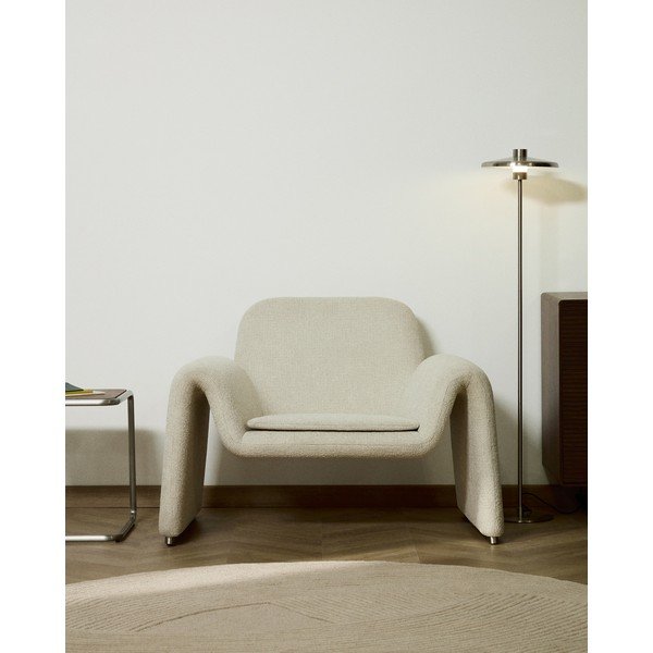 Smėlio spalvos krėslas iš šenilinio audinio Melvia – Kave Home-image-1