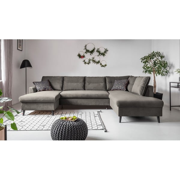Tamsiai pilka velvetinė U formos sofa-lova Miuform Stylish Stan, dešinysis kampas-image-1