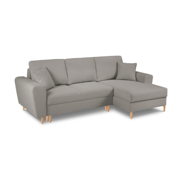 Šviesiai pilkos spalvos iš boucle sulankstoma/su sandėliavimo vieta kampinė sofa (su dešiniuoju kampu/su gultu) Kyoto – Cosmopolitan Design-image-1