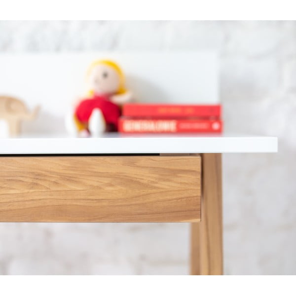 Baltas rašomasis stalas su uosio medžio pagrindu Ragaba Luka, ilgis 65 cm-image-2
