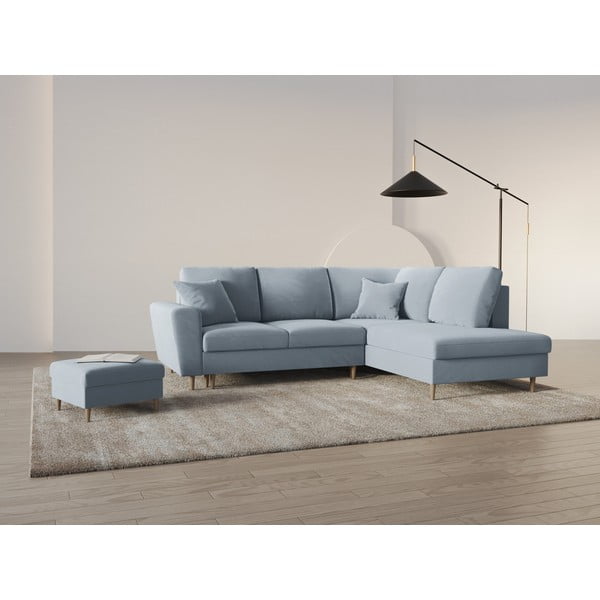 Šviesiai mėlynos spalvos iš velveto sulankstoma/su sandėliavimo vieta kampinė sofa (su dešiniuoju kampu/„L“ formos) Kyoto – Cosmopolitan Design-image-1