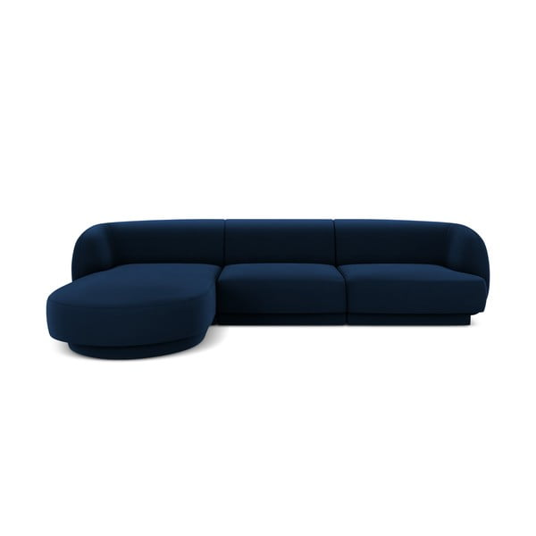 Mėlyna aksominė kampinė sofa (kairysis kampas) Miley - Micadoni Home