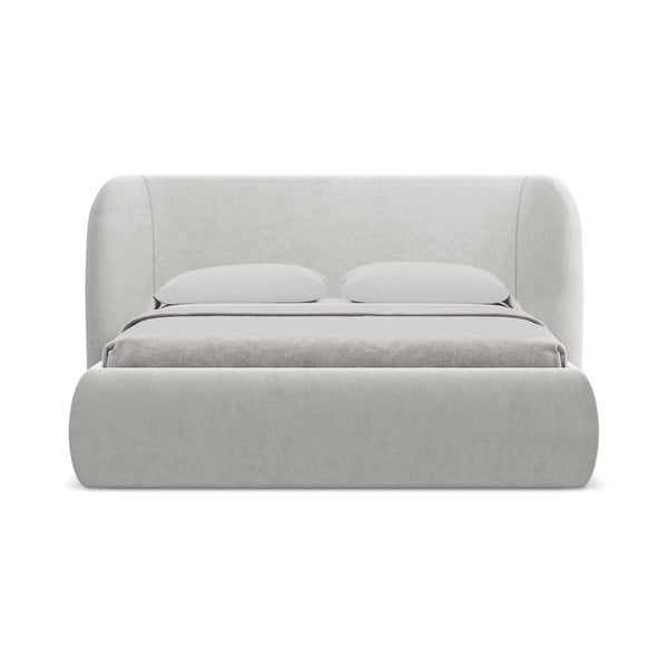 Šviesiai pilkos spalvos dvigulė lova audiniu dengta su sandėliavimo vieta su lovos grotelėmis 180x200 cm Hauke – Makamii-image-4