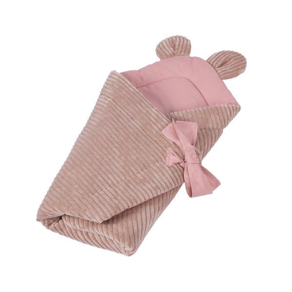 Rožinės spalvos iš kordinio velveto kūdikio vystyklas 35x65 cm – Meowbaby-image-1