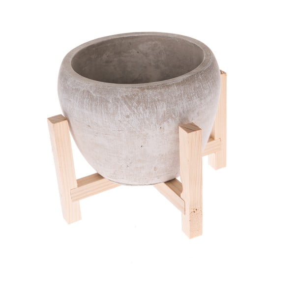 Pilkos spalvos betoninis vazonas mediniame stove Dakls Natural, ø 19 cm