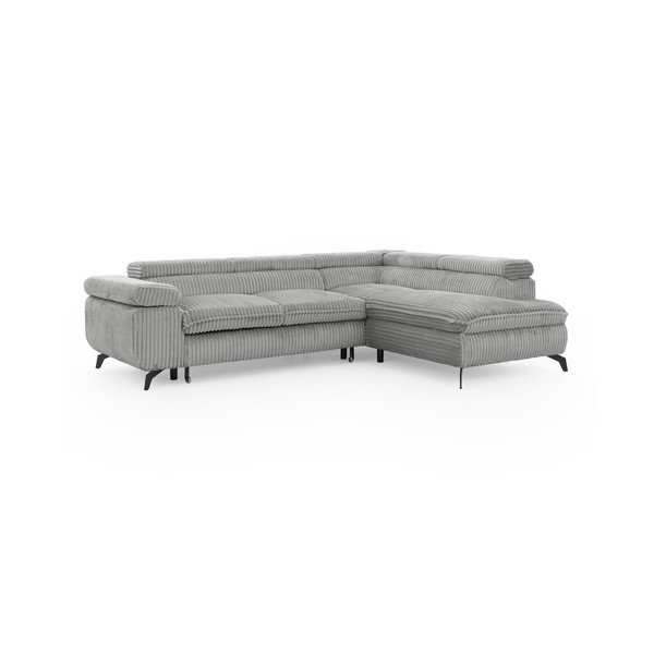 Šviesiai pilkos spalvos kampinė sofa iš kordinio velveto (su dešiniuoju kampu/„L“ formos) Marbeya  – Ropez-image-2
