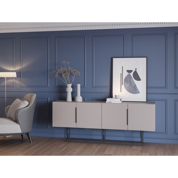 Žema šoninė spintelė pilkos spalvos/smėlio spalvos 200x80 cm Titan – Marckeric-image-1