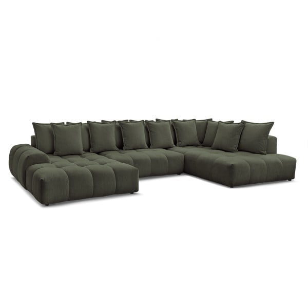 Žalios spalvos iš šenilinio audinio sulankstoma/su sandėliavimo vieta kampinė sofa (su dešiniuoju kampu/„U“ formos) Everest – Bobochic Paris-image-3