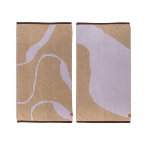 Rankšluosčiai levandų spalvos/šviesiai rudos spalvos iš organiškos medvilnės 2 vnt. 50x90 cm Nova Arte – Mette Ditmer Denmark