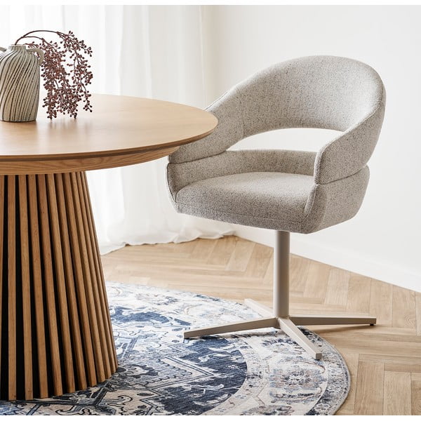 Kreminės spalvos iš audinio valgomojo kėdžių komplektas su porankiais 2 vnt. Dover – House Nordic-image-1