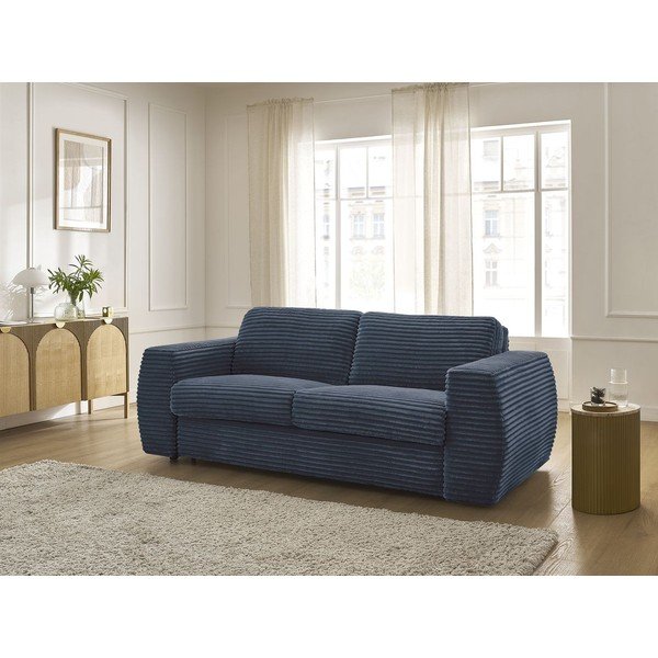 Tamsiai mėlynos spalvos sofa miegojimui/sulankstoma iš kordinio velveto 240 cm Hugo – Bobochic Paris-image-1