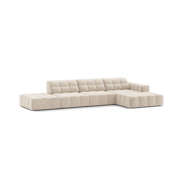 Kreminės spalvos kampinė sofa iš velveto (su dešiniuoju kampu/su gultu) Chicago – Cosmopolitan Design-image-1