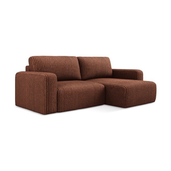 Terakotos spalvos sulankstoma/su sandėliavimo vieta kampinė sofa iš kordinio velveto (su dešiniuoju kampu/su gultu) Kona – Makamii-image-2