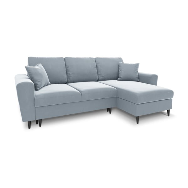 Šviesiai mėlynos spalvos iš velveto sulankstoma/su sandėliavimo vieta kampinė sofa Kyoto – Cosmopolitan Design