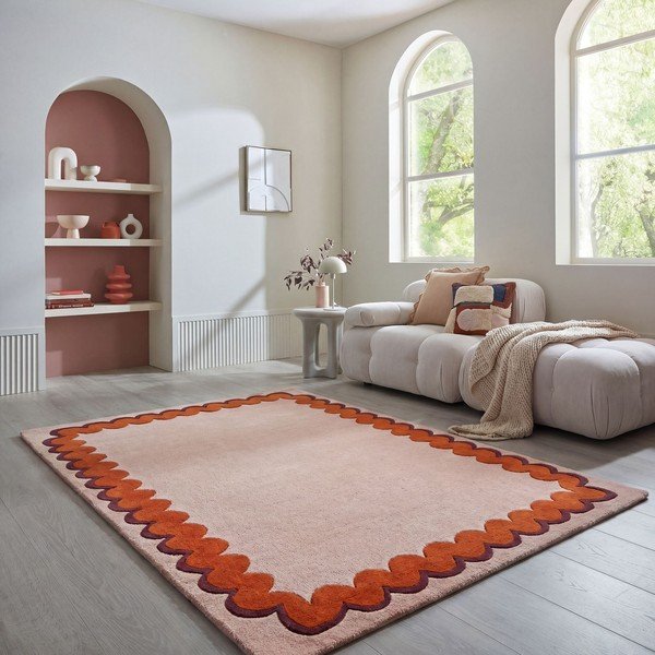 Rankų darbo oranžinės spalvos/natūralios spalvos iš vilnos kilimas 140x200 cm Wiggle Wool – Flair Rugs-image-1