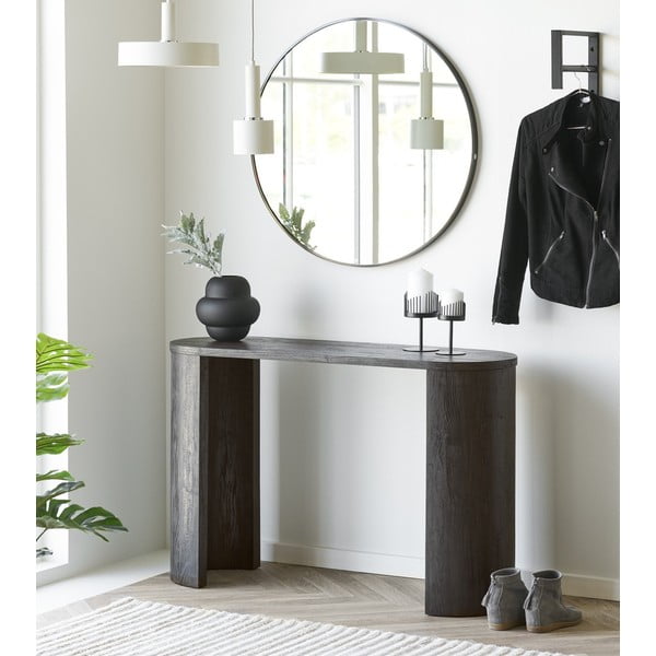 Tamsiai rudos spalvos konsolinis staliukas iš ąžuolo 38x114 cm Bibione – House Nordic-image-1