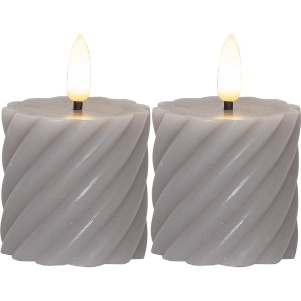 2 pilkos spalvos vaško LED žvakių rinkinys Star Trading Flamme Swirl, aukštis 7,5 cm