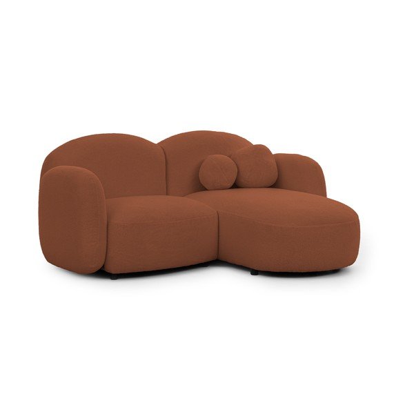 Terakotos spalvos kampinė sofa iš boucle (su dešiniuoju kampu/su gultu) Orbit – Ropez