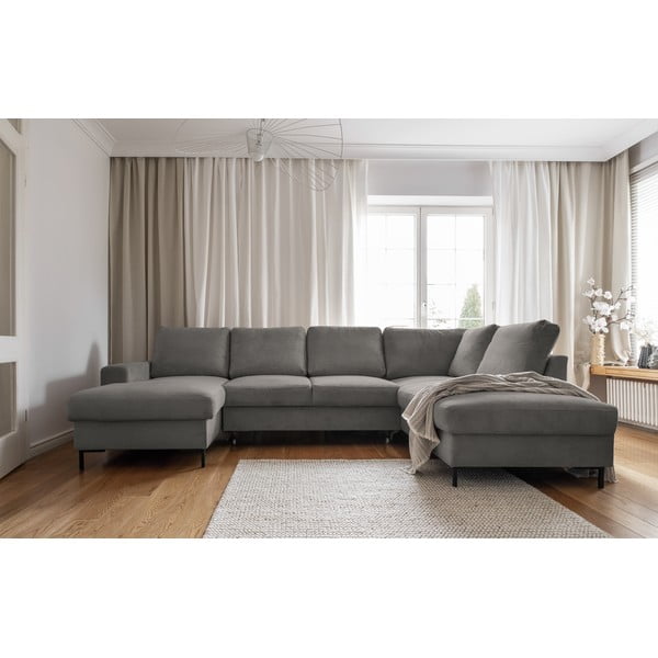 Iš kordinio velveto sulankstoma kampinė sofa pilkos spalvos (su dešiniuoju kampu) Lofty Lilly – Miuform-image-1