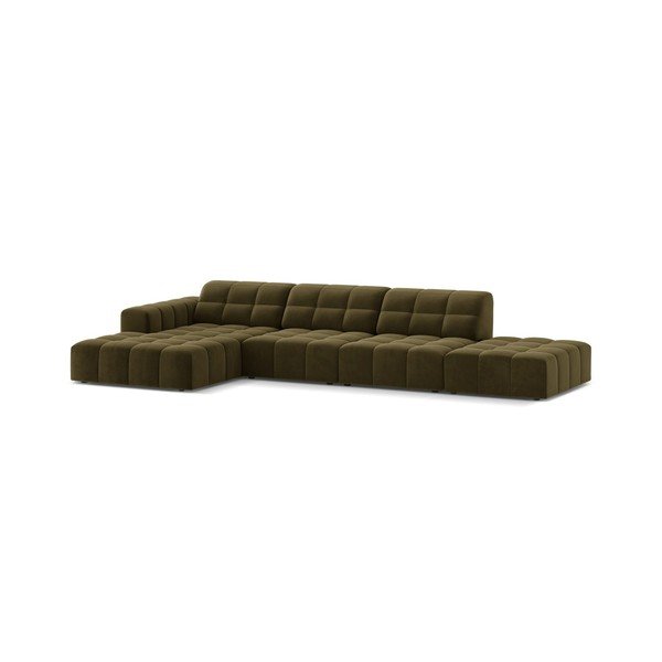Khaki spalvos kampinė sofa iš velveto (su kairiuoju kampu/su gultu) Chicago – Cosmopolitan Design-image-1
