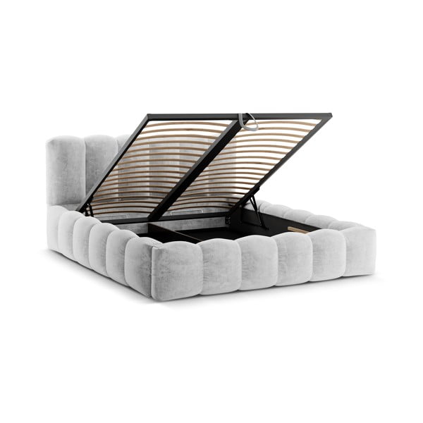 Dvigulė lova šviesiai pilkos spalvos audiniu dengta su sandėliavimo vieta su lovos grotelėmis 160x200 cm Lupine – Micadoni Home-image-2