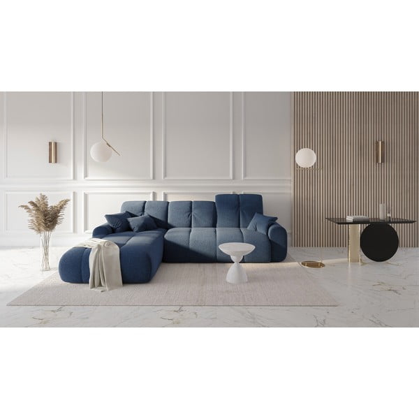 Tamsiai mėlyna kampinė sofa-lova Devichy Tous, kairysis kampas-image-1