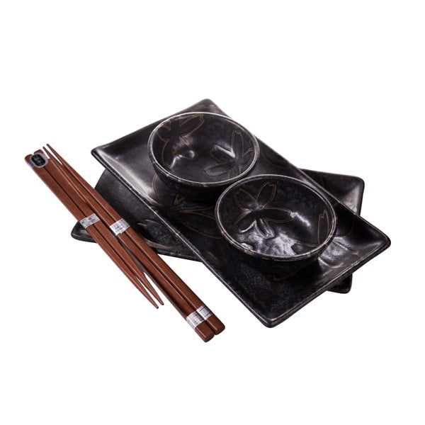 Juodas sušių serviravimo rinkinys 2 asmenims MIJ Flower, 100 ml-image-1