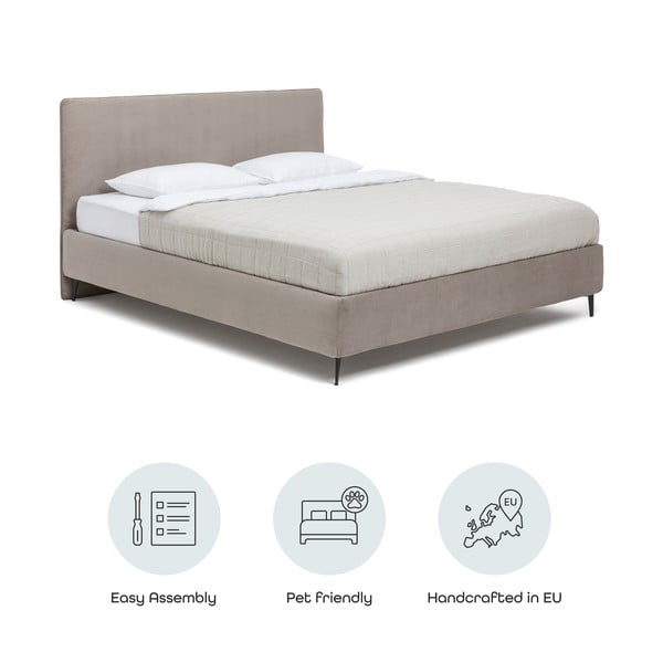 Taupe spalvos dvigulė lova audiniu dengta su grotelėmis 160x200 cm Noira Slim – Bonami Selection-image-4