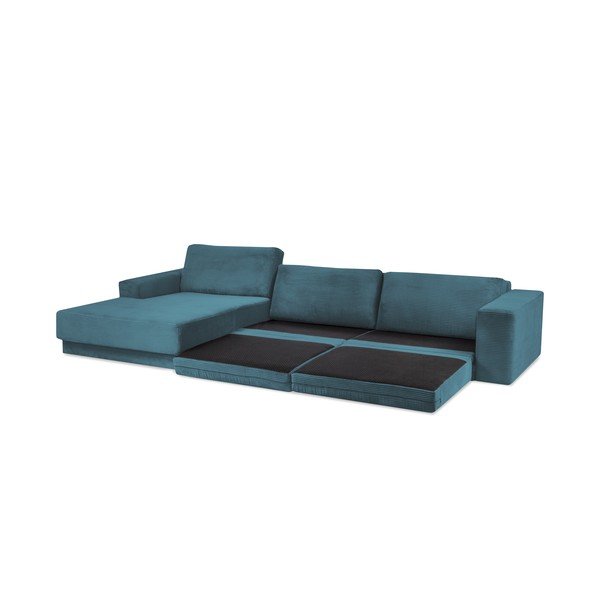 Iš kordinio velveto sulankstoma kampinė sofa turkio spalvos Donatella – Milo Casa-image-4