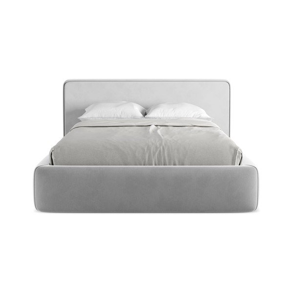 Pilkos spalvos dvigulė lova audiniu dengta su sandėliavimo vieta su lovos grotelėmis 140x200 cm Kiana – Makamii-image-4