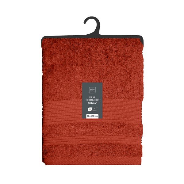 Raudonos plytų spalvos iš frote audinio iš medvilnės vonios rankšluostis 70x130 cm Tendresse – douceur d'intérieur-image-1
