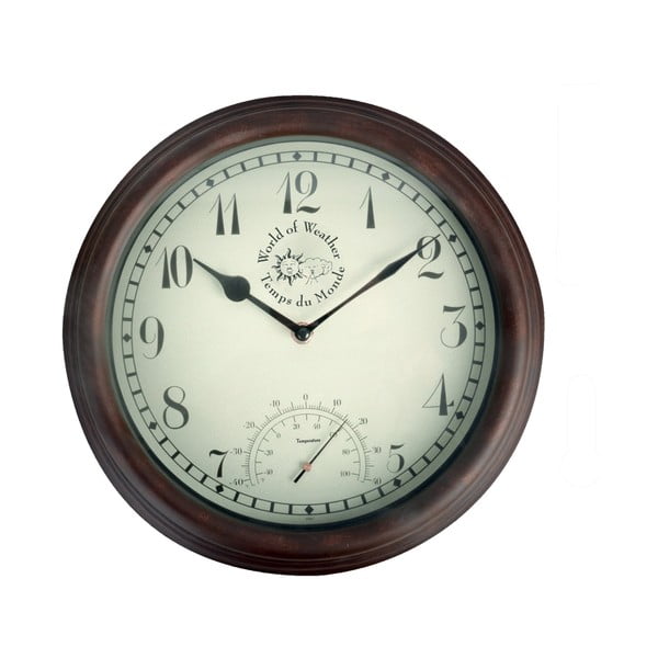 Lauko sieninis laikrodis su termometru Esschert Design Time
