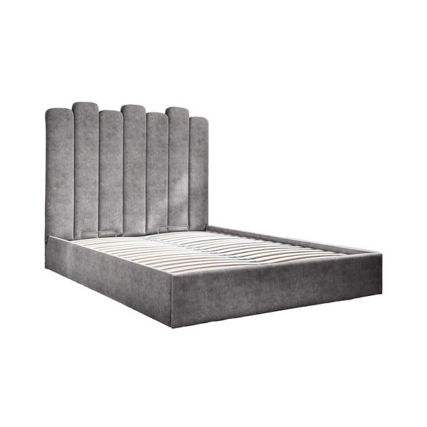 Pilka minkšta dvigulė lova su dėže ir grotelėmis 160x200 cm Dreamy Aurora - Miuform